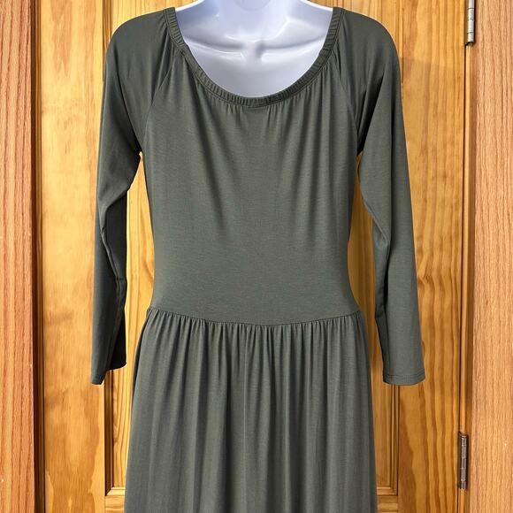 NWOT, Lascana Sz 8 Olive Green On Or Off Shoulder Dress With Pockets & Ruching - Picture 5 of 16